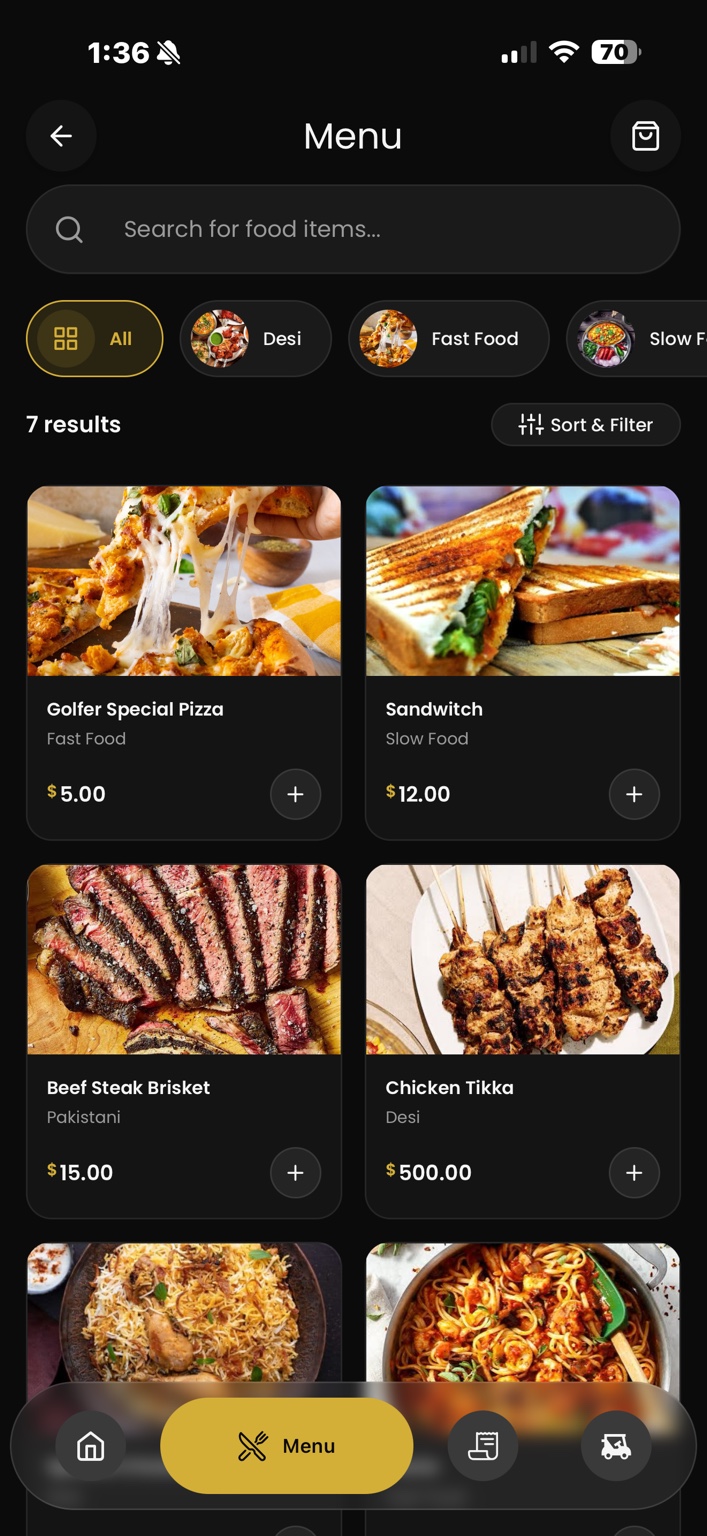 PARAGON app — Menu